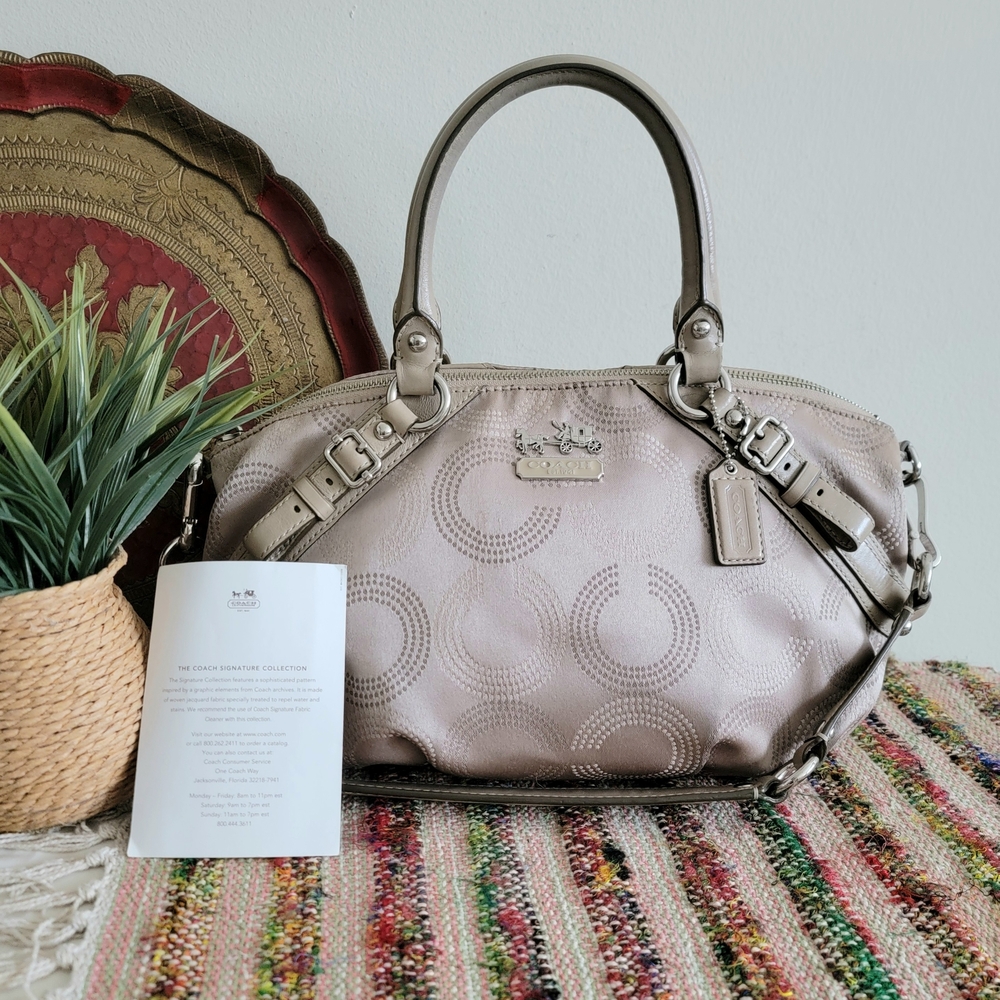 Coach Signature Madison Sophia satchel bag beige dotted art